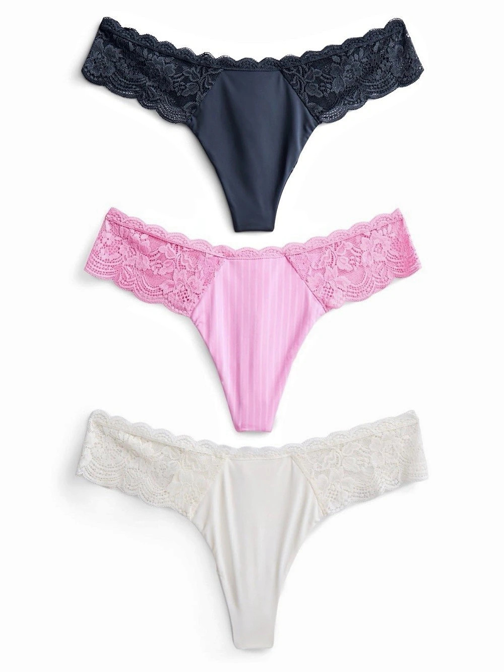 Joyspun Micro and Lace Thong Lace Thong 3-Pack in Pink & Black XXL (20) NWT